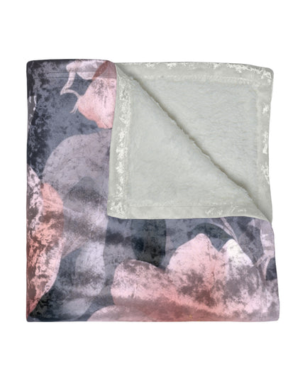 Peach and Blue Gray Floral Bunch Crushed Velvet Blanket, 50" x 60"
