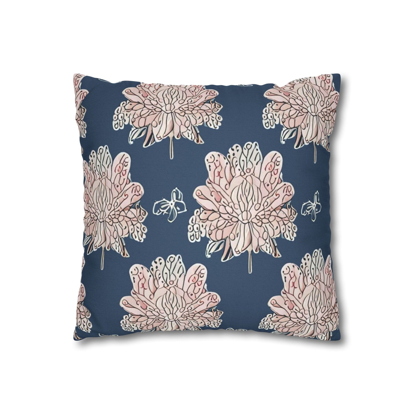 Rose White Floral Butterflies Spun Polyester Square Pillowcase, 14" x 14"