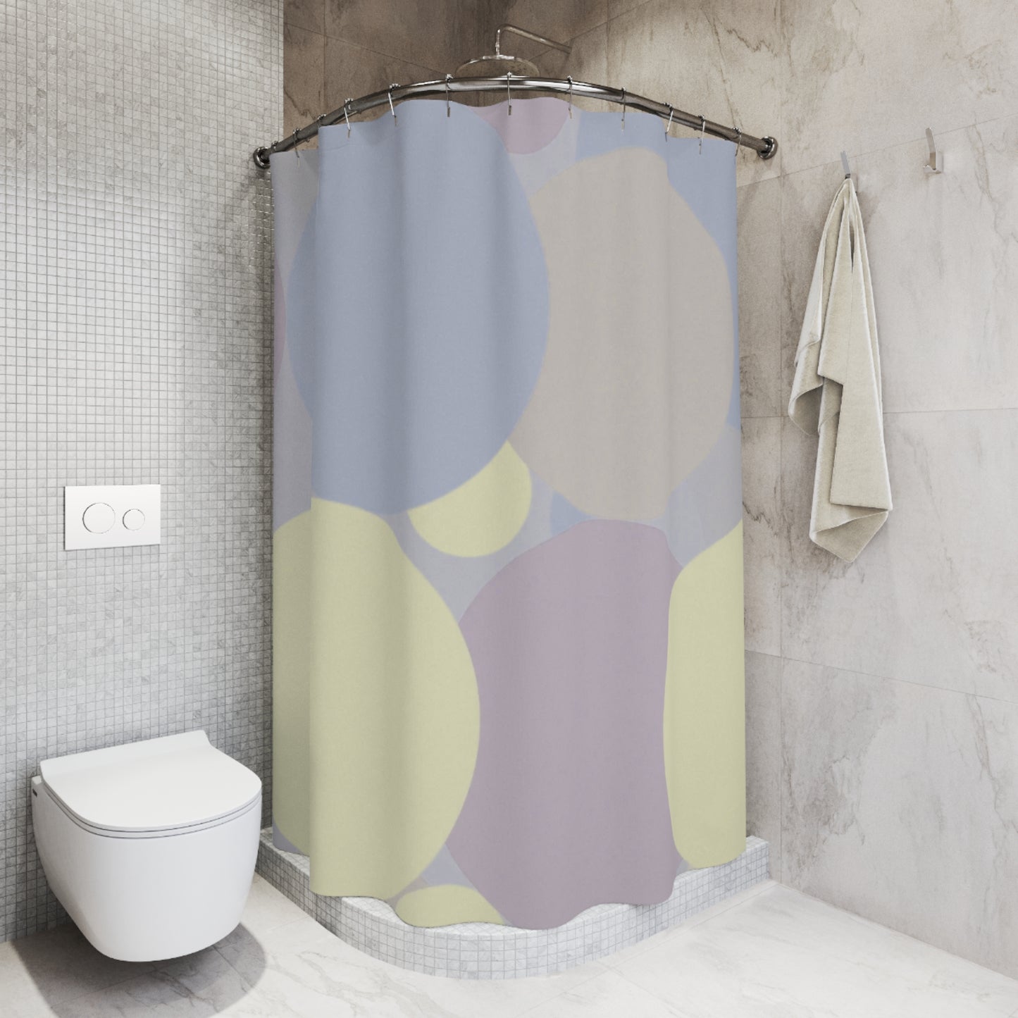 Pastel Soft Blue and Soft White Patches Shower Curtains, 71" x 74"