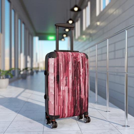 Striped Ruby Small Suitcase with built in lock, 4 double-wheels, telescopic handle, and ABS back hard-shell