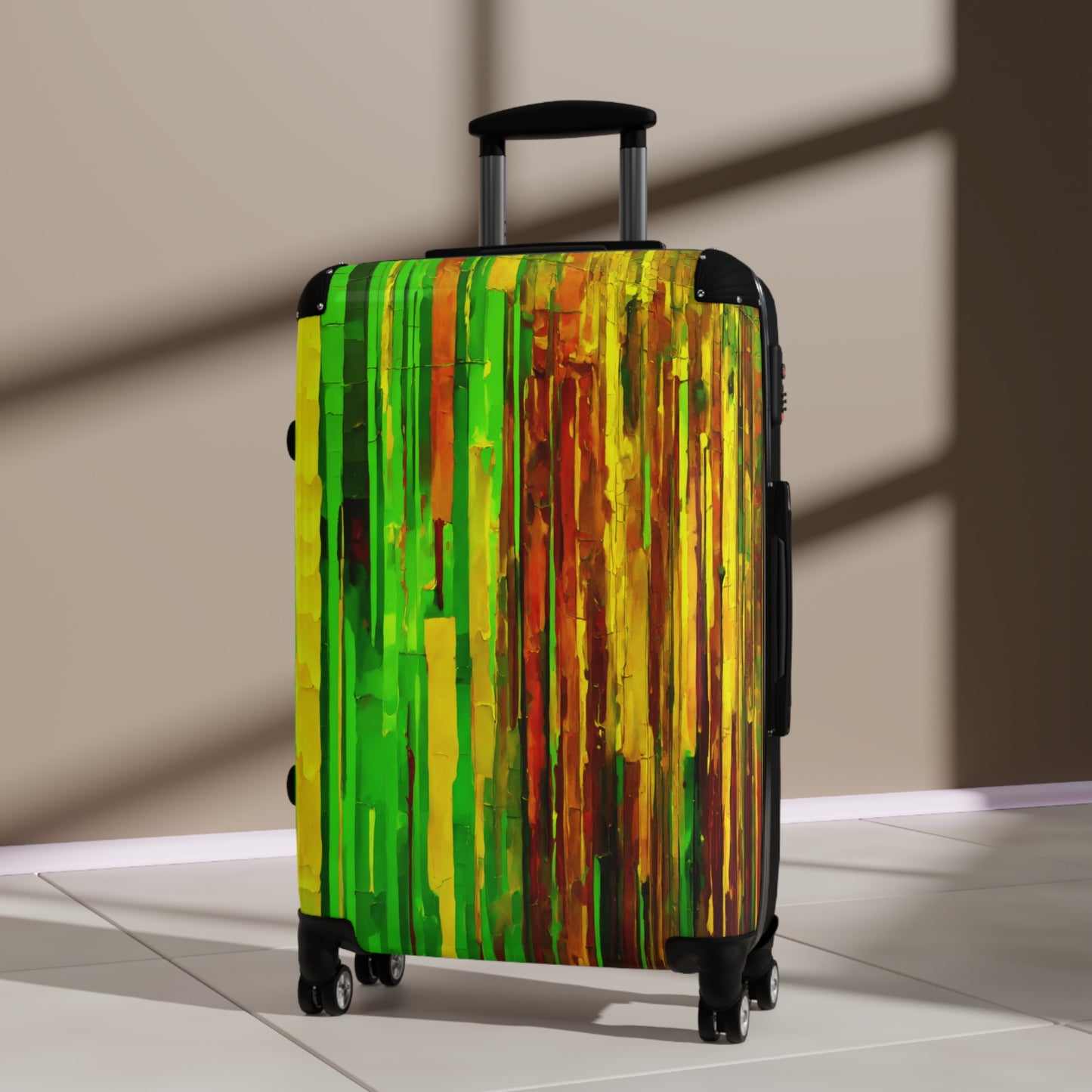 Striped Beta Medium Suitcase with built in lock, 4 double-wheels, telescopic handle, and ABS back hard-shell