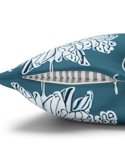 Tif Green White Floral Butterflies Spun Polyester Square Pillowcase, 14" x 14"
