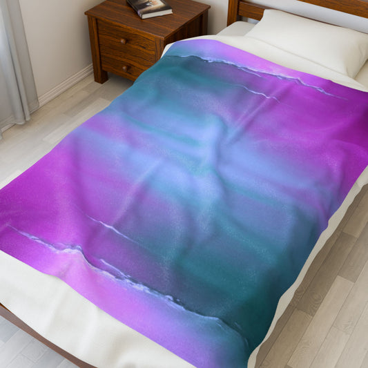 Dark Blue Green Sea Purple Fog Velveteen Plush Blanket, 50" x 60"