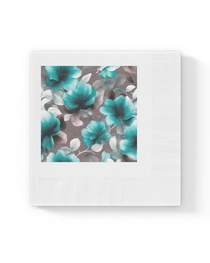 Tif Green Gray Floral Bunch White Coined Napkins, 4.8" x 4.8"