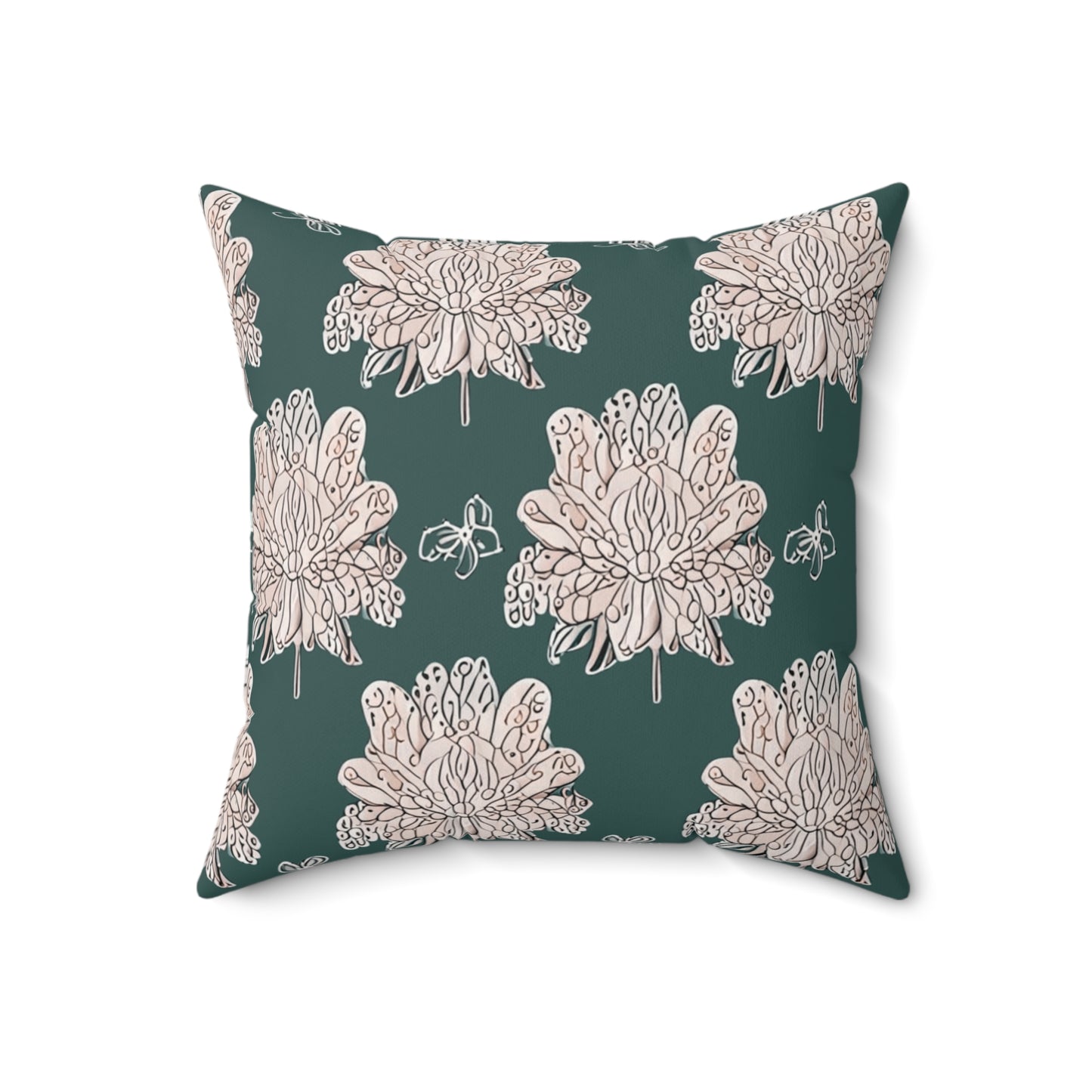 Soft White Floral Butterflies 18" x 18" Faux Suede Square Pillow