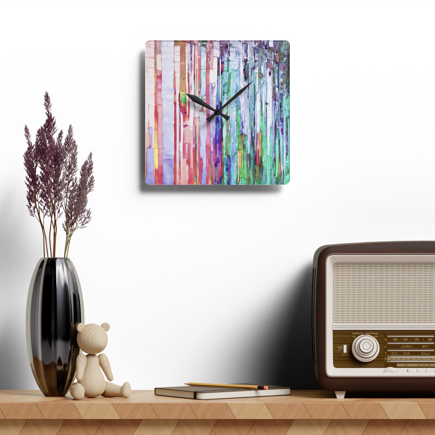 Striped Pastels Acrylic Wall Clock, Round or Square, 10.75" x 10.75"