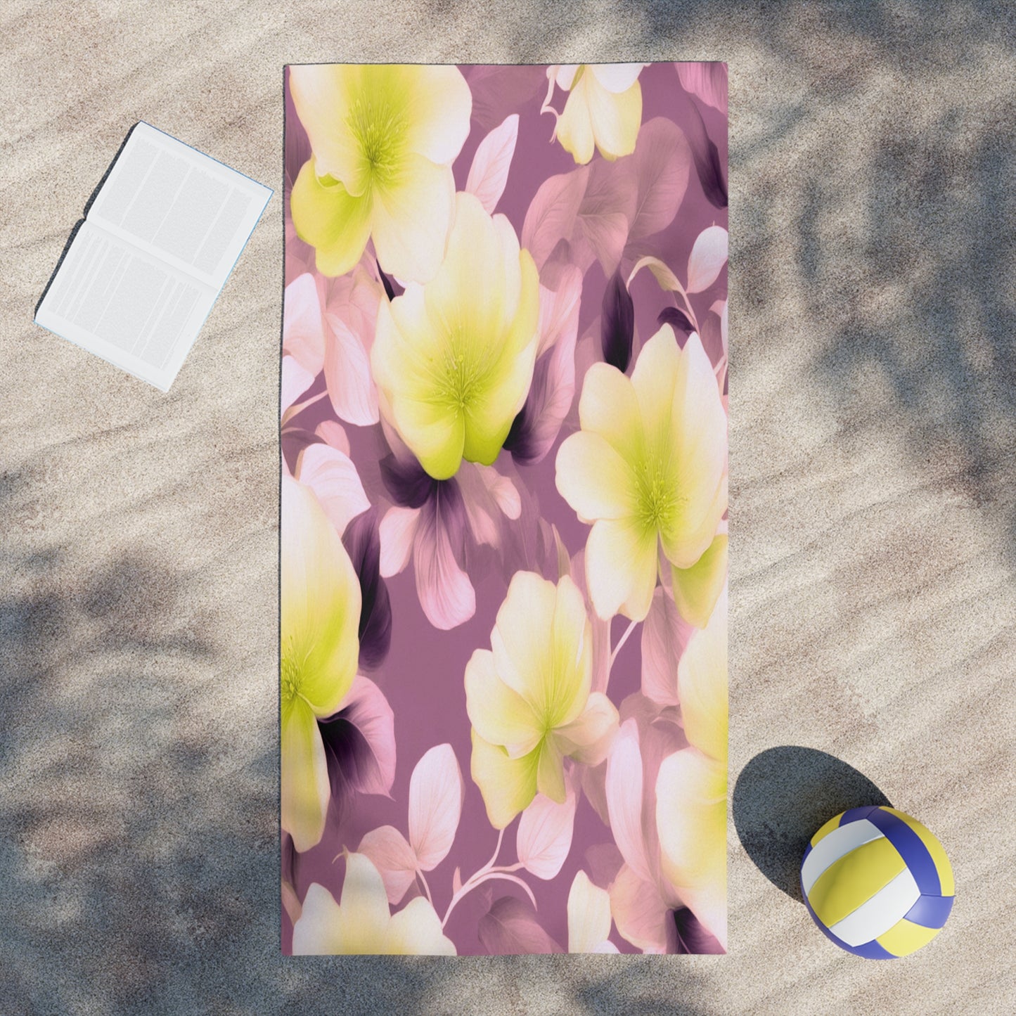 Lemon Blossom Floral Bunch Beach Towel, 30" x 60"