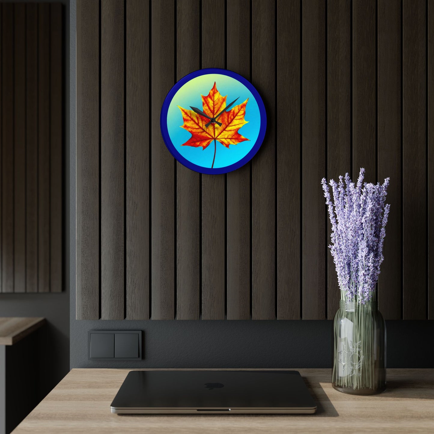 Alpha Maple Leaf Acrylic Wall Clock, Round or Square, 10.75" x 10.75"