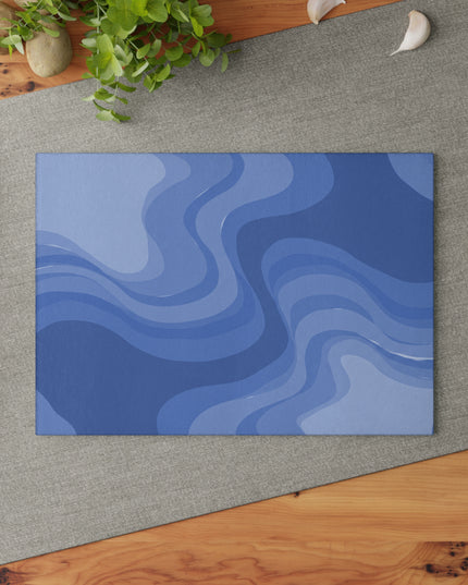Deep Blue Wavey 8" x 11" Glass Cutting Board