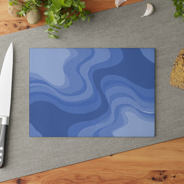 Deep Blue Wavey 8" x 11" Glass Cutting Board
