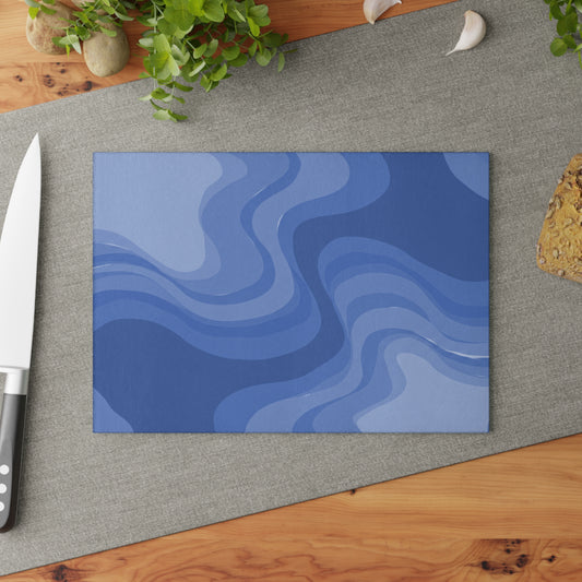 Deep Blue Wavey 8" x 11" Glass Cutting Board