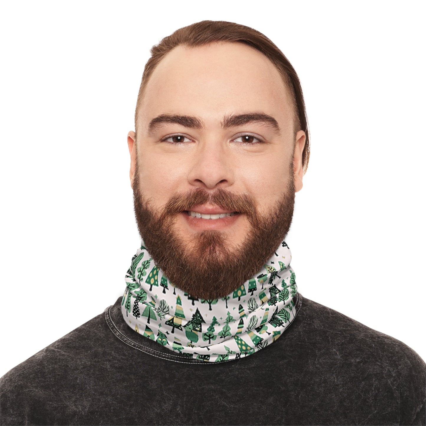 Mini Vintage Green Trees Winter Neck Gaiter With Drawstring