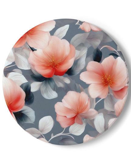 Red Blossom Floral Bunch Round Ceramic Coaster, 4" x 4"