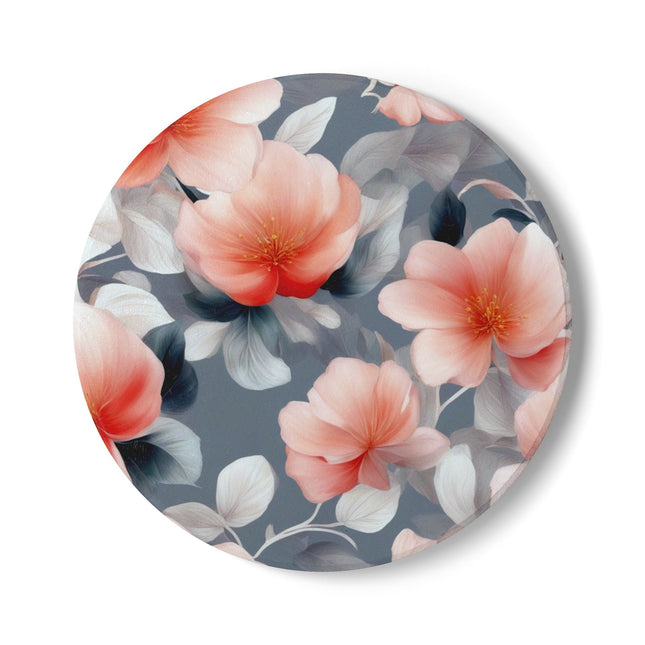 Red Blossom Floral Bunch Round Ceramic Coaster, 4" x 4"