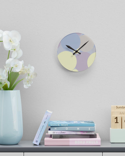 Pastel Soft Blue and Soft White Patches Acrylic Round Wall Clock, 8" x 8"