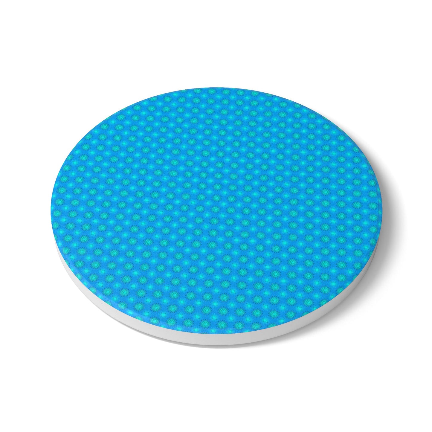 Blue Green Star-crossed Bodies Round Ceramic Coaster, 4" x 4"