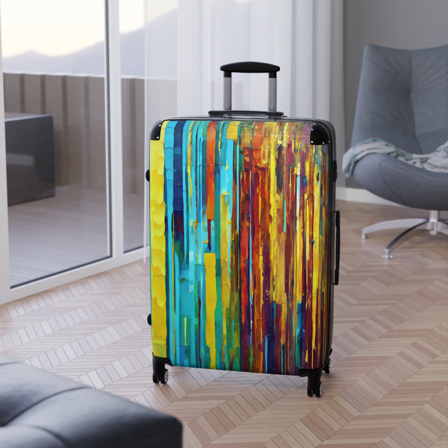 Striped Alpha Large Suitcase with built in lock, 4 double-wheels, telescopic handle, and ABS back hard-shell