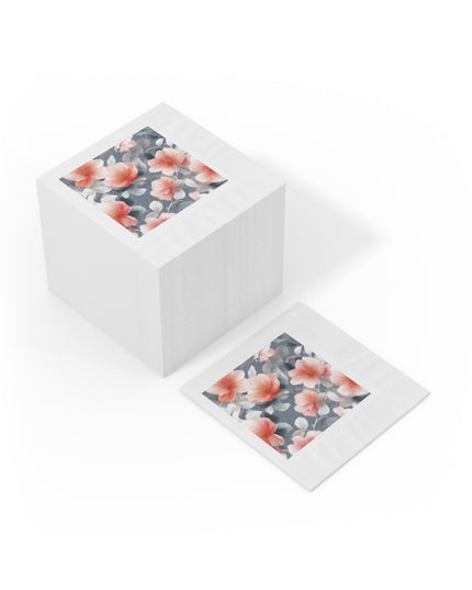 Red Blossom Floral Bunch White Coined Napkins, 6.5" x 6.5"