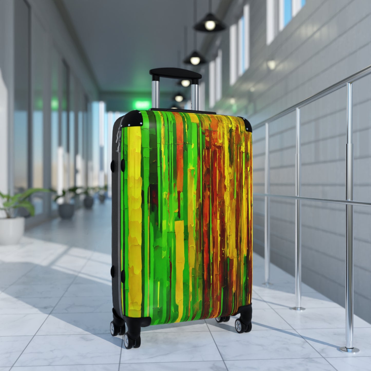 Striped Beta Medium Suitcase with built in lock, 4 double-wheels, telescopic handle, and ABS back hard-shell