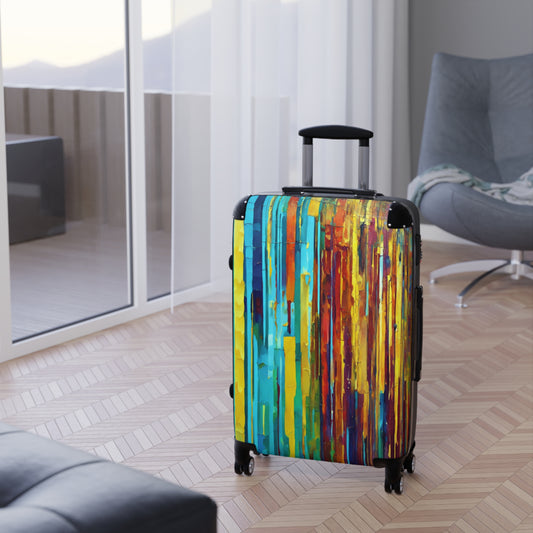 Striped Alpha Medium Suitcase with built in lock, 4 double-wheels, telescopic handle, and ABS back hard-shell