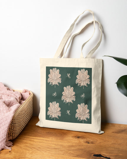 Soft White Floral Butterflies Cotton Canvas Tote Bag