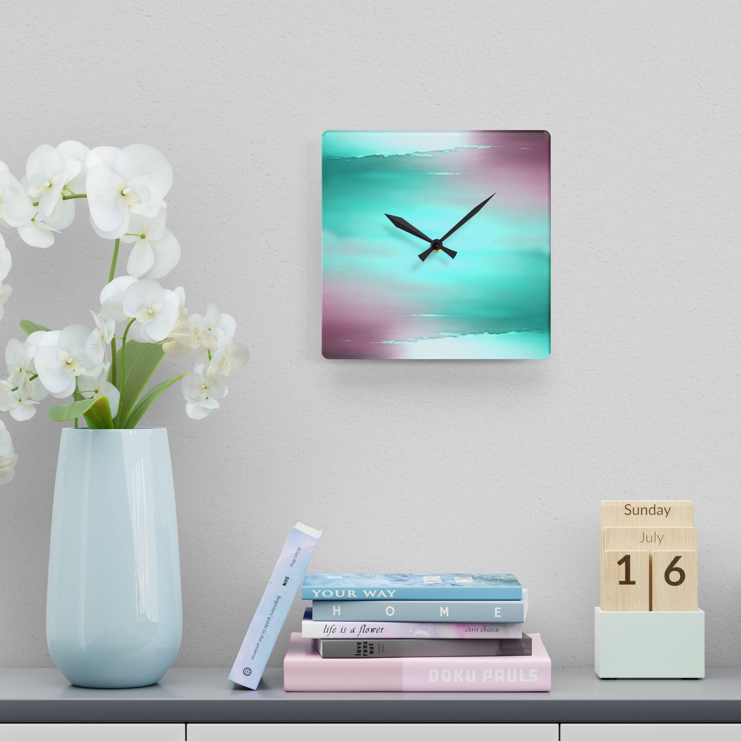 Green Sea Lavender Fog Acrylic Wall Clock, Round or Square, 10.75" x 10.75"
