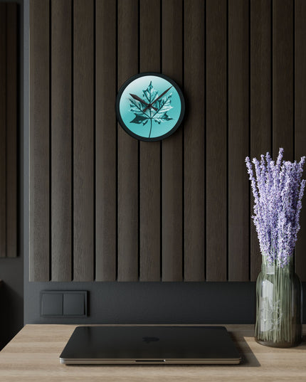 Tif Green Maple Leaf Acrylic Round Wall Clock, 8" x 8"