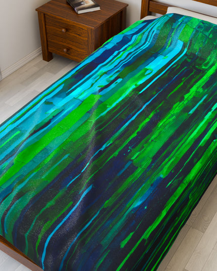 Striped Blue Green Velveteen Plush Blanket, 60" x 80"