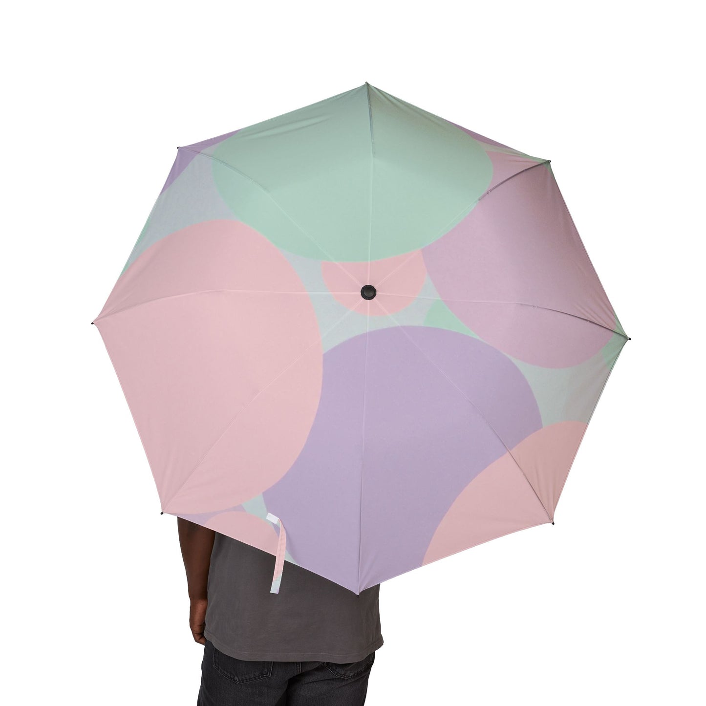 Pastel Peach and Soft Green Patches Foldable Umbrella - Compact & Chic