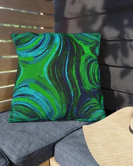 Uzi Spiral Blue Green 20" x 20" Outdoor Pillow
