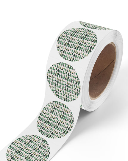 Mini Vintage Green Trees Round Sticker Label Rolls, 2" x 2"