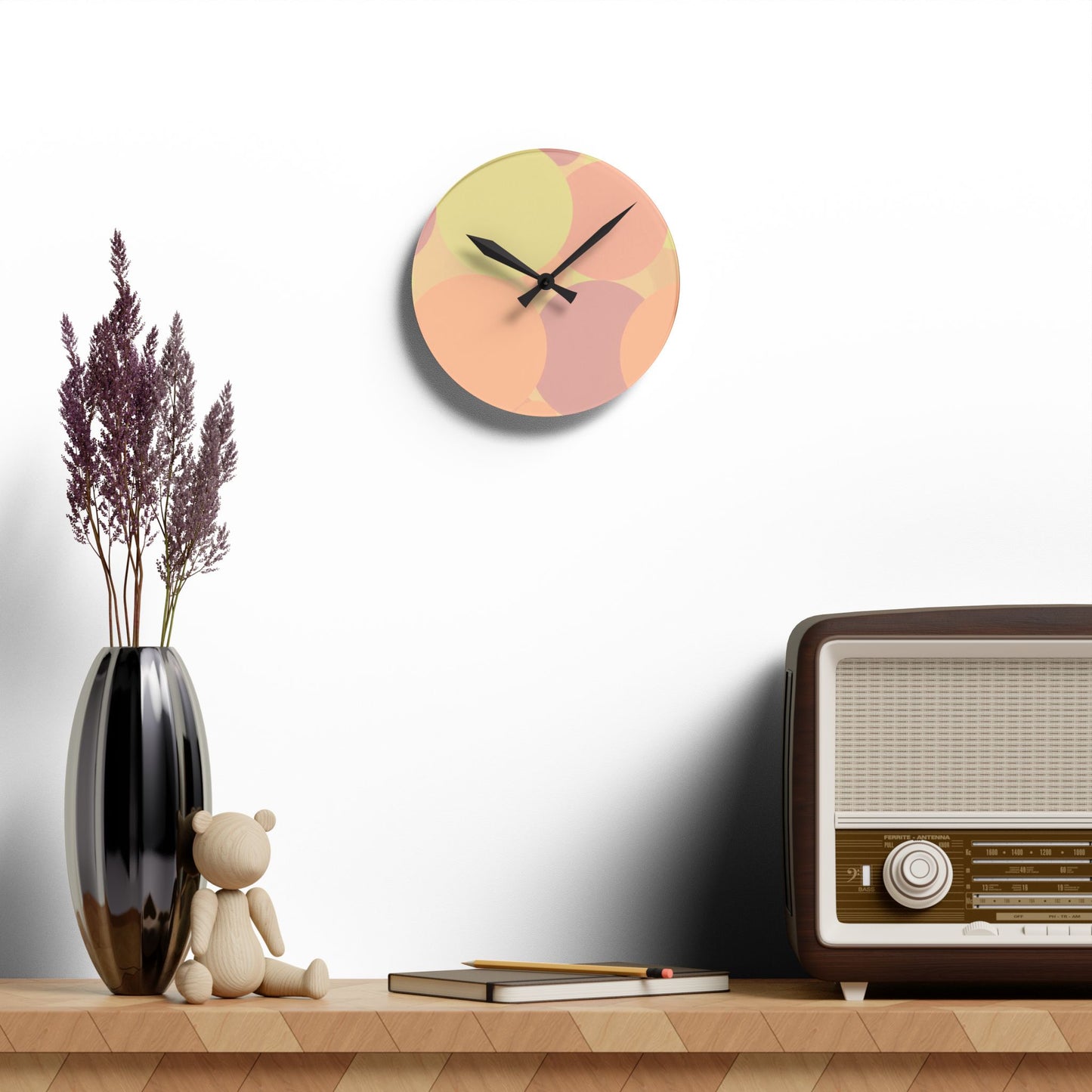Pastel Hot Peach Patches Acrylic Round Wall Clock, 8" x 8"