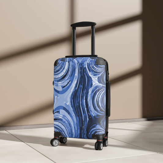 Uzi Spiral Deep Blue Small Suitcase with built in lock, 4 double-wheels, telescopic handle, and ABS back hard-shell