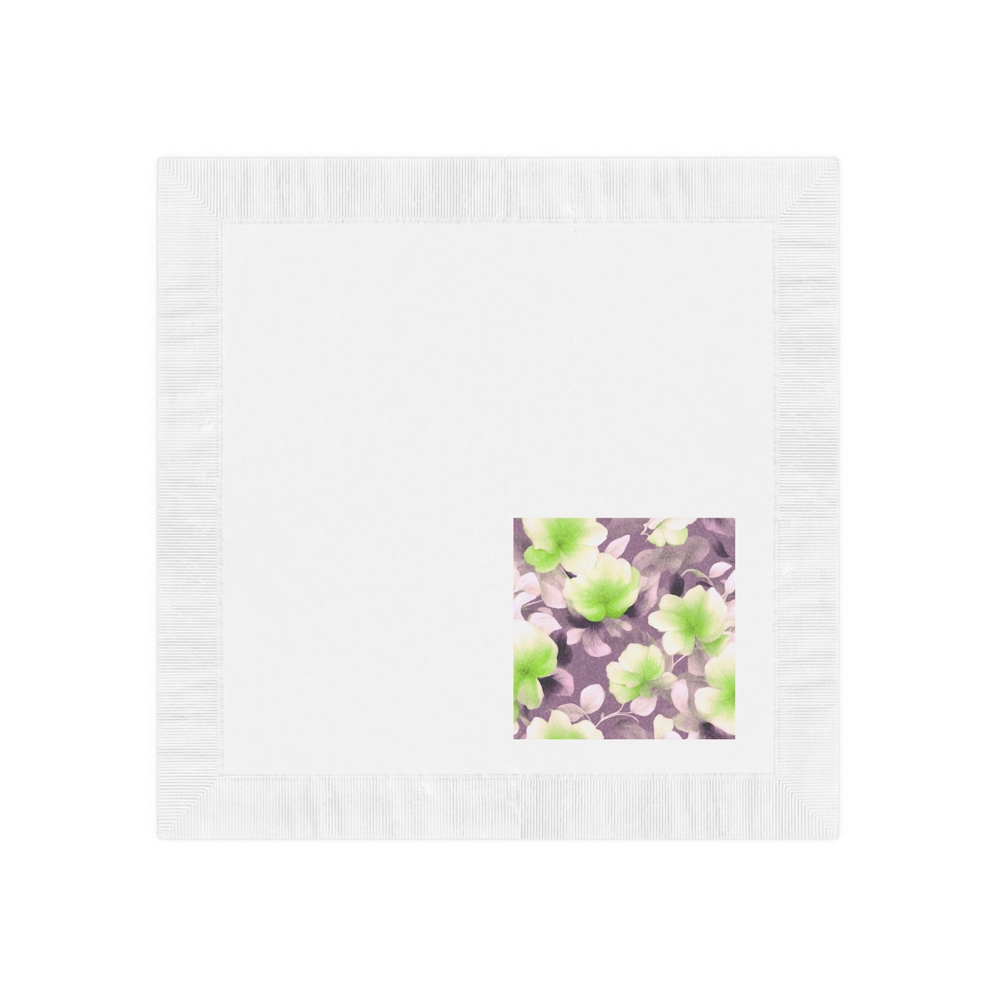 Lime Lavender Floral Bunch White Coined Napkins, 4.8" x 4.8"
