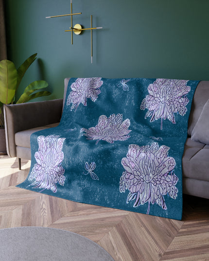 Lavender Floral Butterflies 50" x 60" Crushed Velvet Blanket