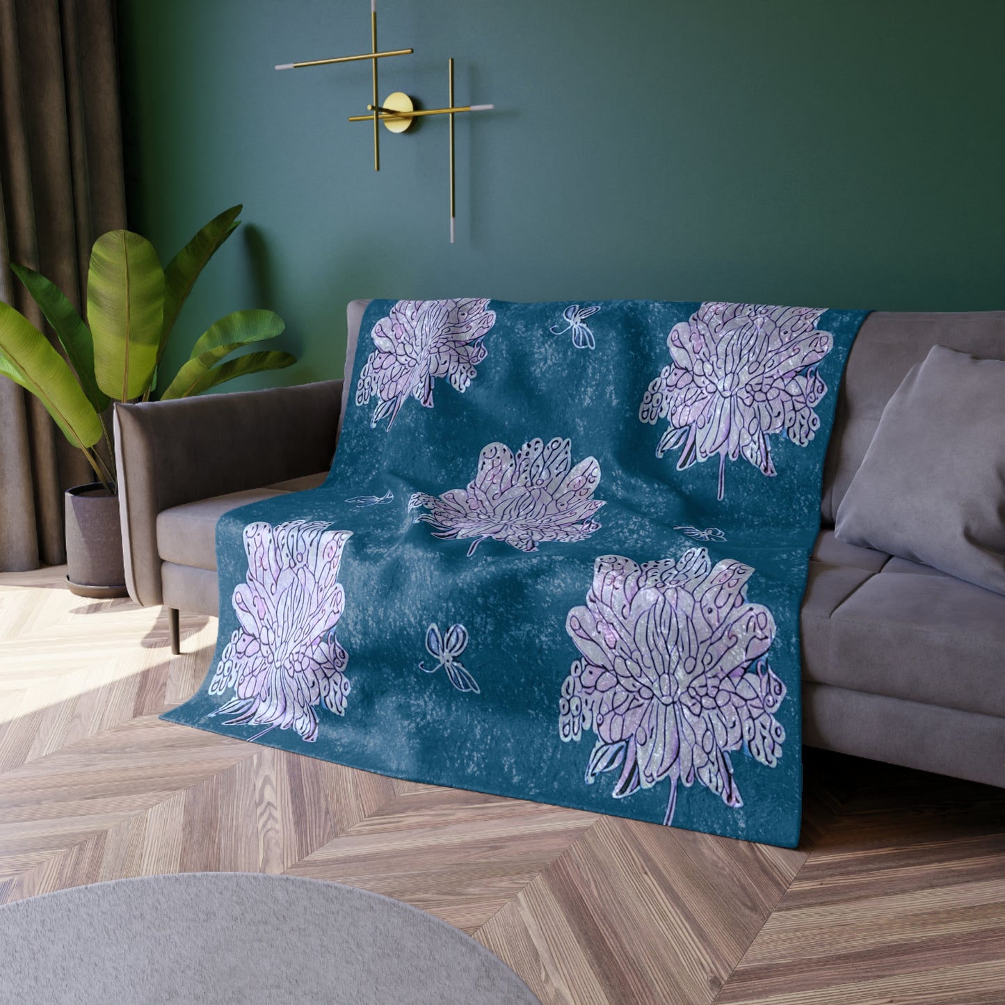 Lavender Floral Butterflies 50" x 60" Crushed Velvet Blanket