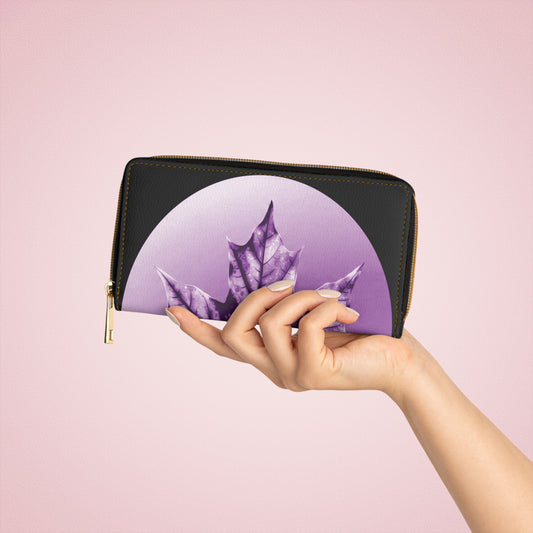 Purple Maple Leaf Elegant Abstract Zipper Wallet - Stylish & Functional Accessory for Everyday Use