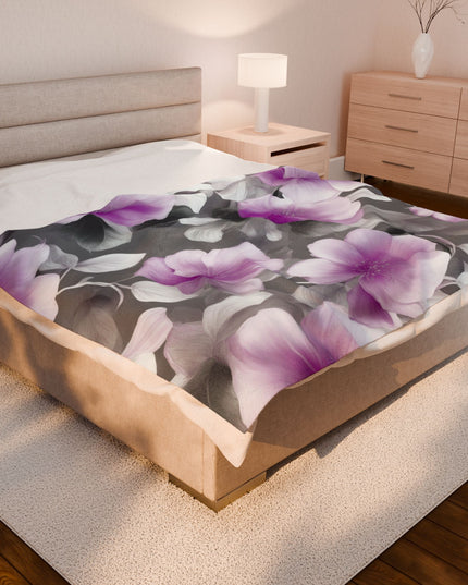 Purple Blossom Floral Bunch Velveteen Plush Blanket, 60" x 80"