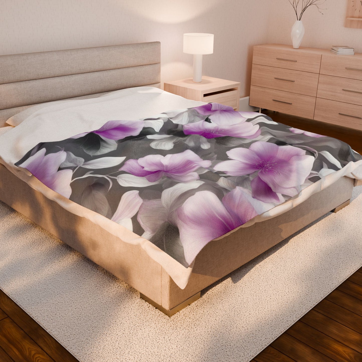 Purple Blossom Floral Bunch Velveteen Plush Blanket, 60" x 80"