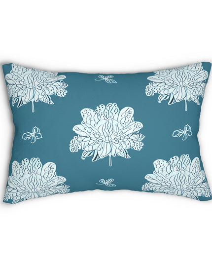 Tif Green White Floral Butterflies Spun Polyester Lumbar Pillow, 20" x 14"