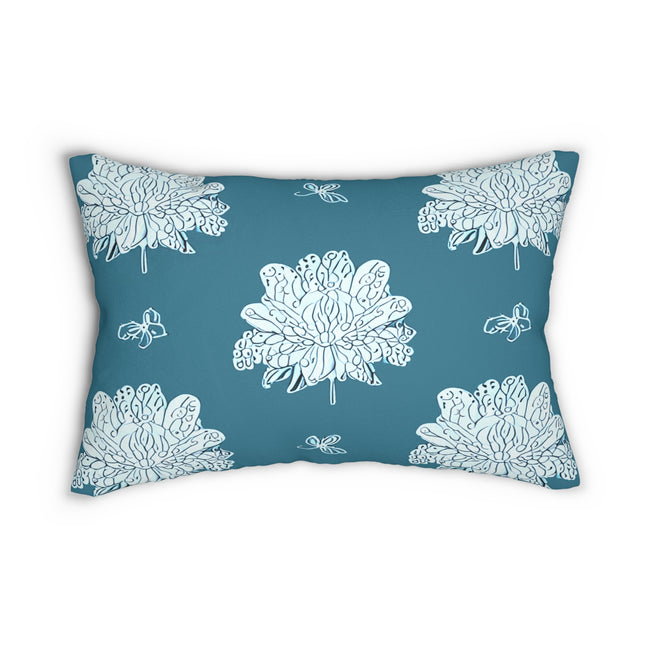 Tif Green White Floral Butterflies Spun Polyester Lumbar Pillow, 20" x 14"