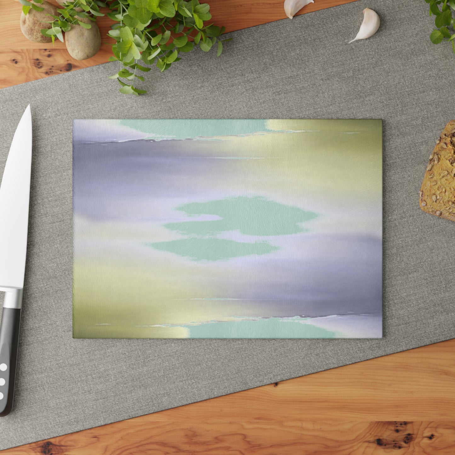 Lavender Sea Golden Fog 8" x 11" Glass Cutting Board