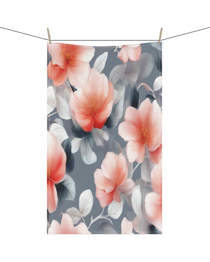 Red Blossom Floral Bunch Tea Towels (cotton, poly), 18" x "30