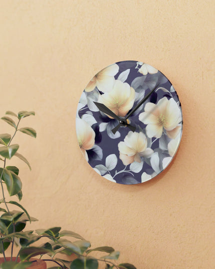 White Blush Floral Bunch Acrylic Round Wall Clock, 8" x 8"