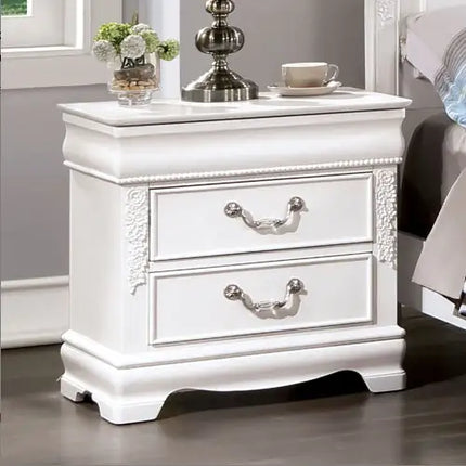 White Solid Wood 1pc Nightstand With Nickel Pulls, 2-drawers
