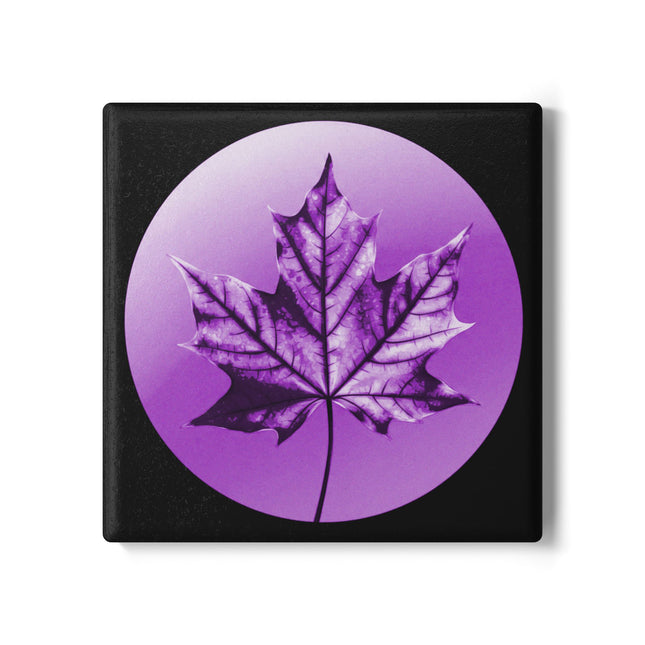 Purple Maple Leaf 4" x 4" Square Ceramic Coaster
