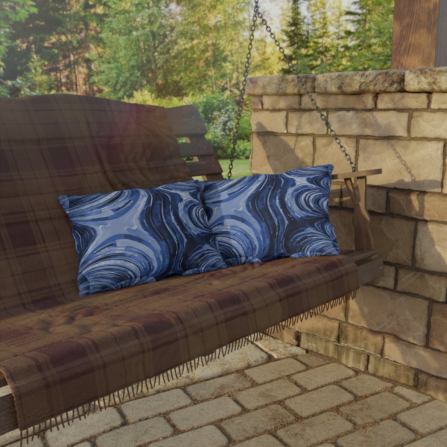 Uzi Spiral Deep Blue 20" x 14" Outdoor Pillow