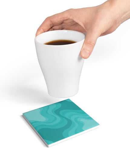 Tif Green Wavey 4" x 4" Square Ceramic Coaster