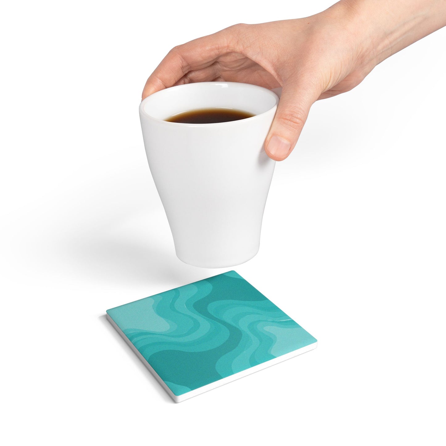 Tif Green Wavey 4" x 4" Square Ceramic Coaster