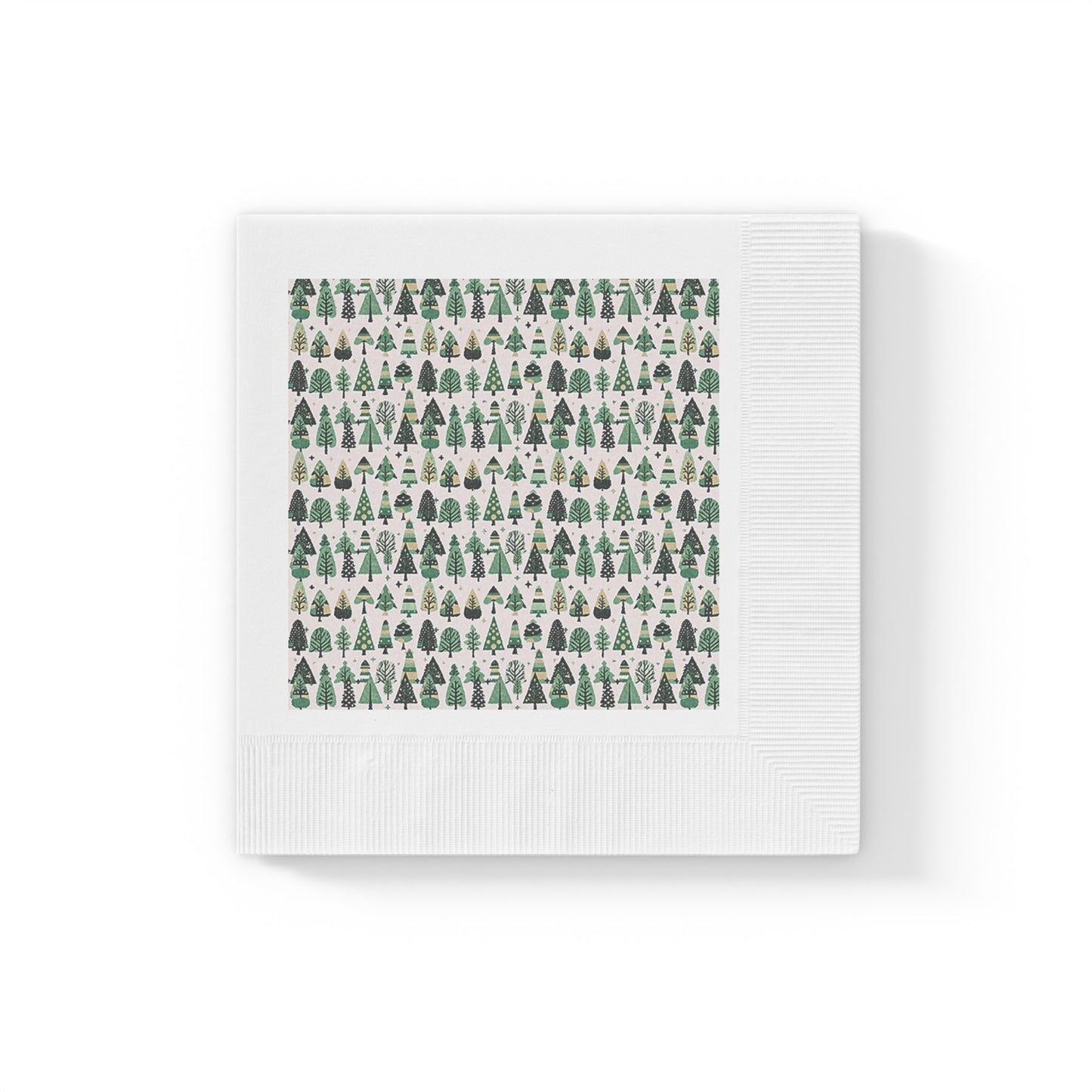Mini Vintage Green Trees White Coined Napkins, 6.5" x 6.5"